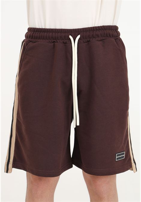 Brown sports shorts for men with logo patch and contrasting side bands DIEGO RODRIGUEZ | DR310CHOCOLAT